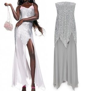 ZARA X BARBIE Mattel Special Collection Silver Sequined Dress Medium M NEW NWT